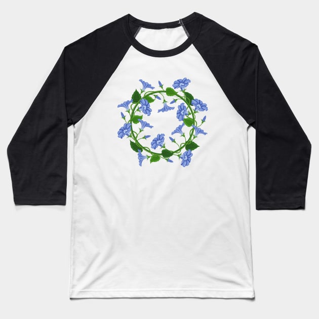 Morning Glory Flowers Wreath Baseball T-Shirt by Designoholic